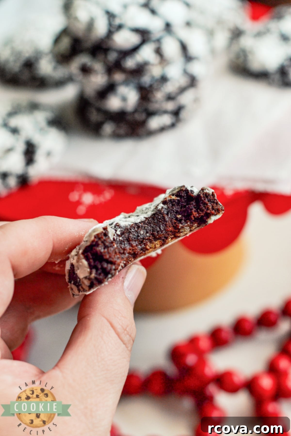 Decadent Raspberry Chocolate Crinkle Cookies 14 Half of a chocolate crinkle cookie with raspberry jam.