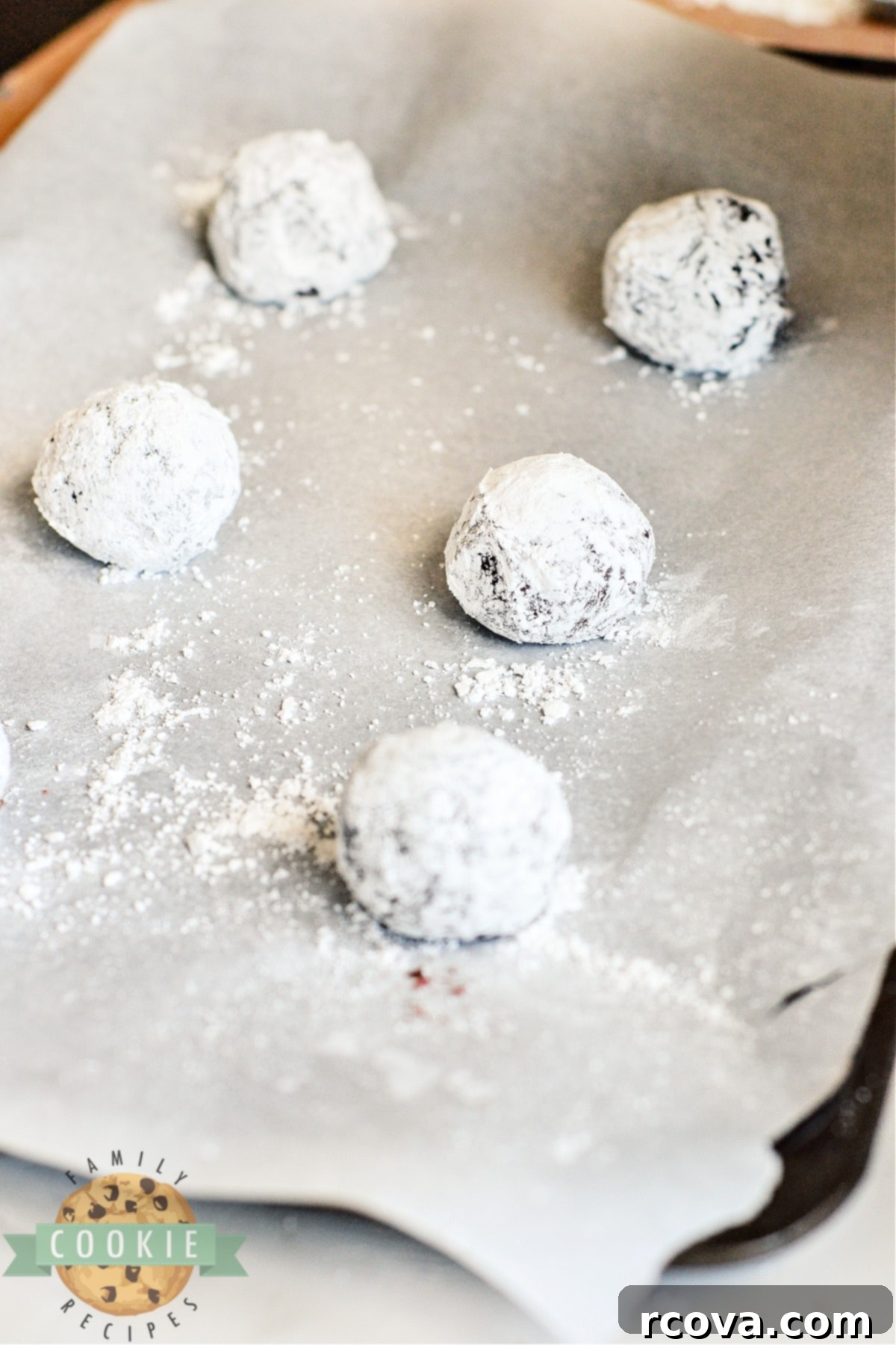 Decadent Raspberry Chocolate Crinkle Cookies 10 Place coated cookie dough balls on baking sheet.