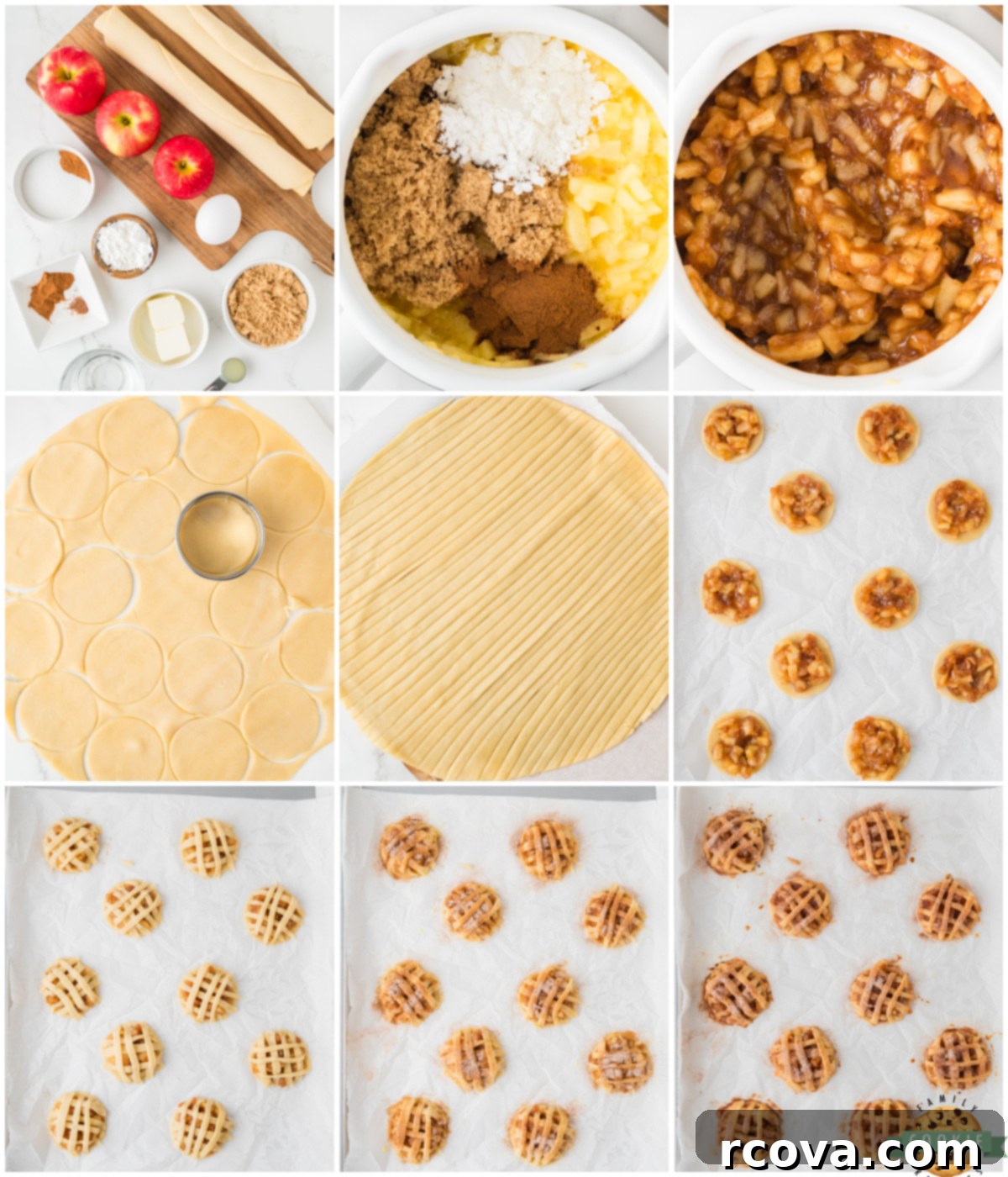 Spiced Apple Pie Delights 3 Detailed step-by-step image showing how to prepare spiced apple pie cookies with refrigerated pie crust and apple filling.