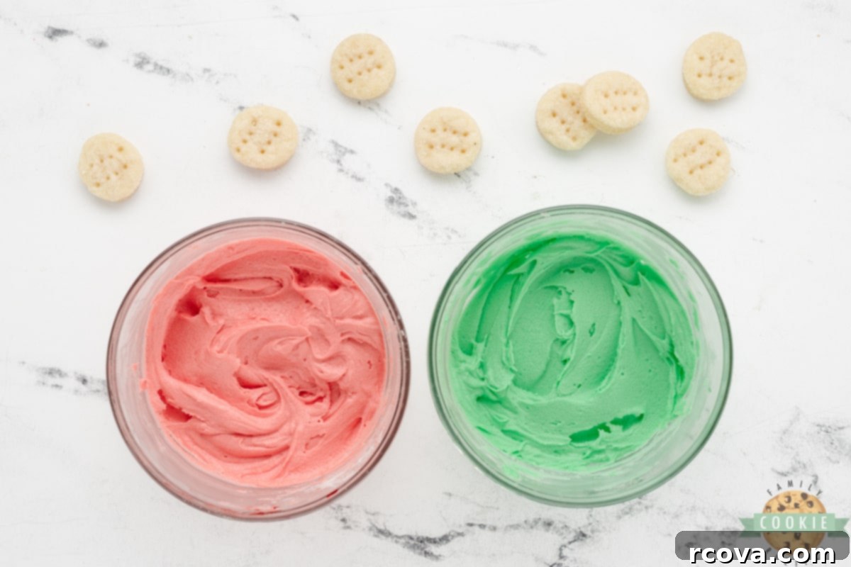 Sweet Little Christmas Cookie Sandwiches 12 Add food coloring to the frosting.