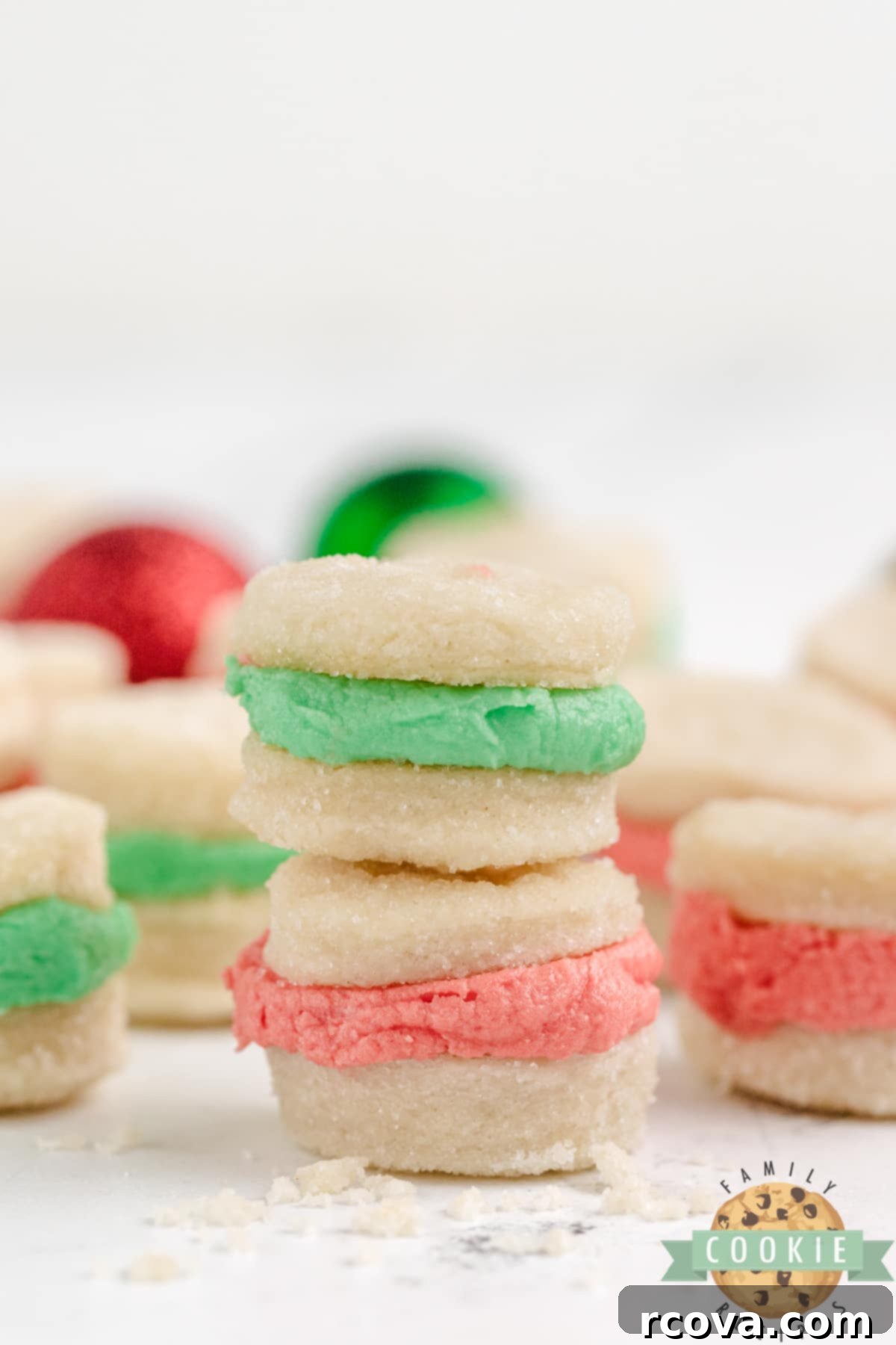 Sweet Little Christmas Cookie Sandwiches 3 Shortbread cookie sandwiches with buttercream frosting.