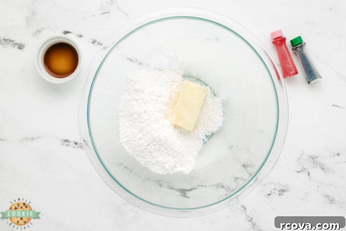 Sweet Little Christmas Cookie Sandwiches 10 Butter and powdered sugar in a bowl.