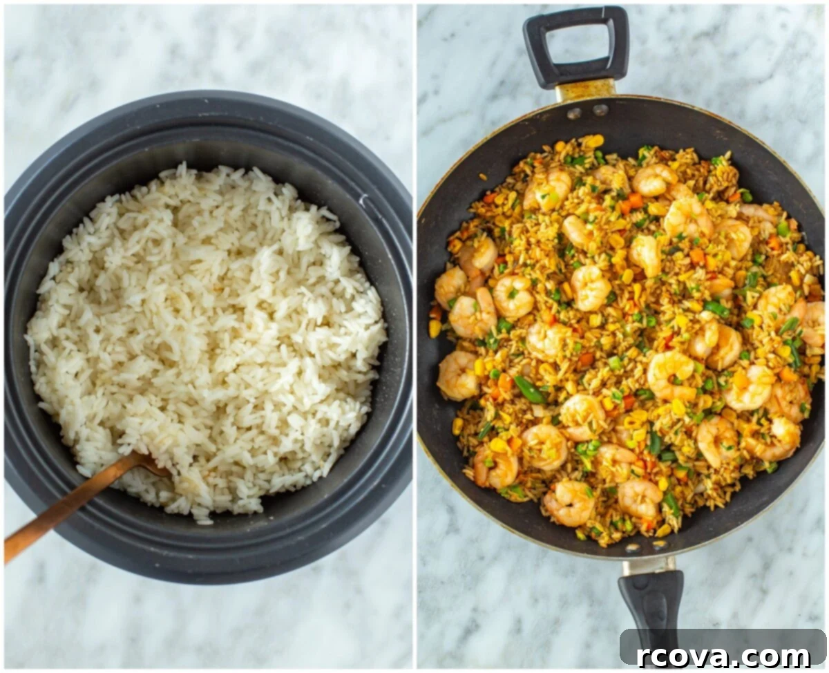 Elevate Your Dinner: 5 Simple Rice Dishes 12 A steaming plate of homemade shrimp fried rice, loaded with vegetables and perfectly cooked shrimp, a classic weeknight dinner option.
