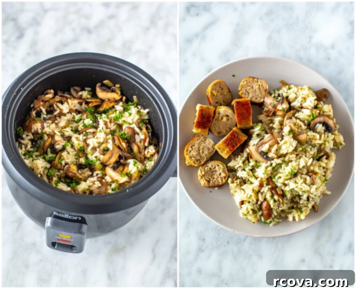 Elevate Your Dinner: 5 Simple Rice Dishes 10 A bowl of creamy mushroom rice, rich with sautéed mushrooms and garnished with fresh parsley, ready to serve as a comforting side or main dish.