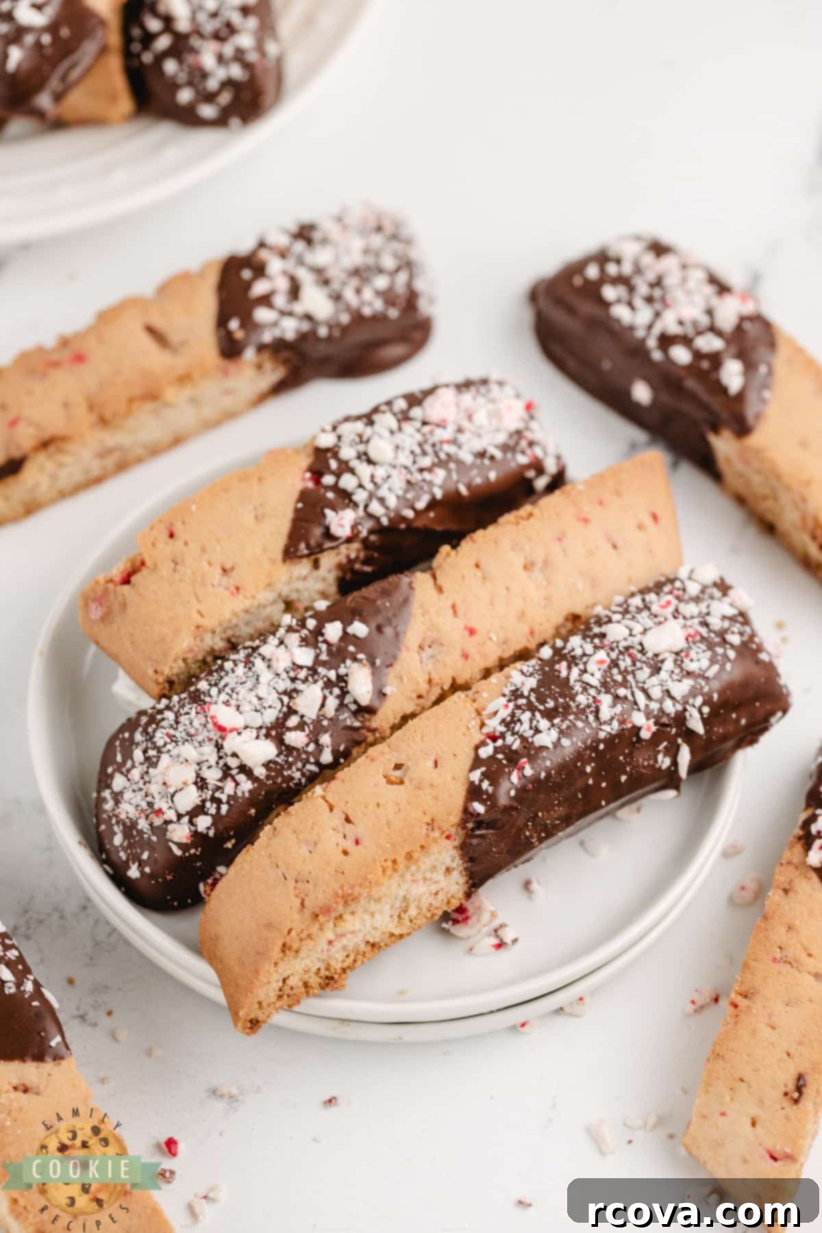 Arctic Mint Biscotti 3 Peppermint biscotti dipped in chocolate.