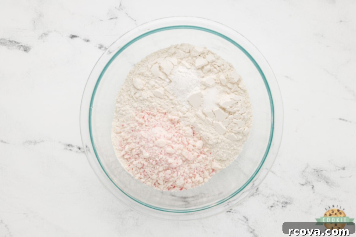 Arctic Mint Biscotti 8 Mix flour, baking powder, salt, and crushed peppermint candy.