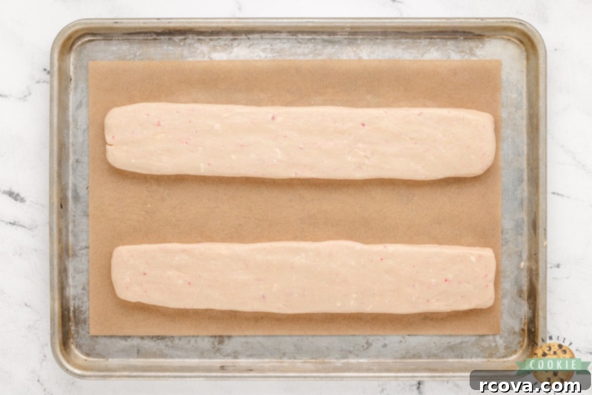 Arctic Mint Biscotti 10 Divide dough in half and roll into rectangles.