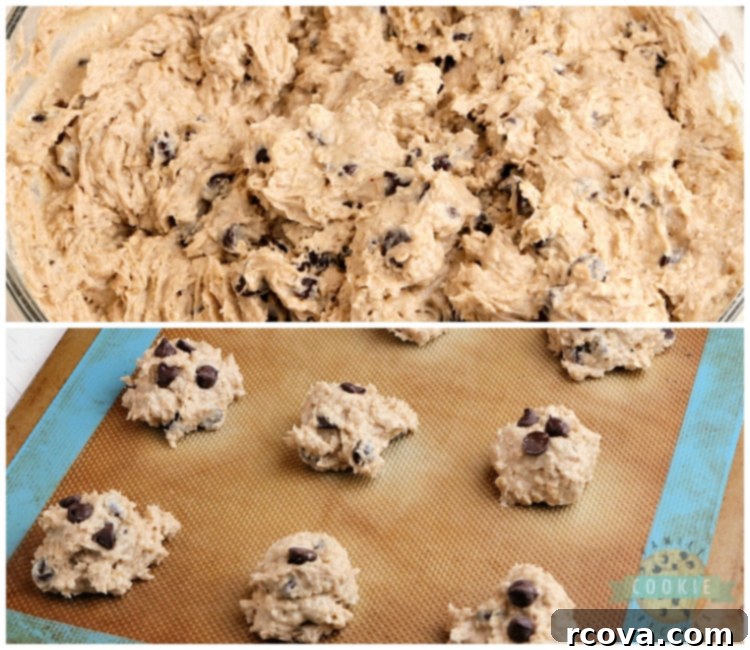Wholesome Applesauce Oat Chocolate Chip Cookies 4 Applesauce cookie dough with oatmeal and chocolate chips, ready for baking