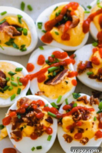 Fiery Sriracha Bacon Deviled Eggs 9 decorative: deviled egg finished product
