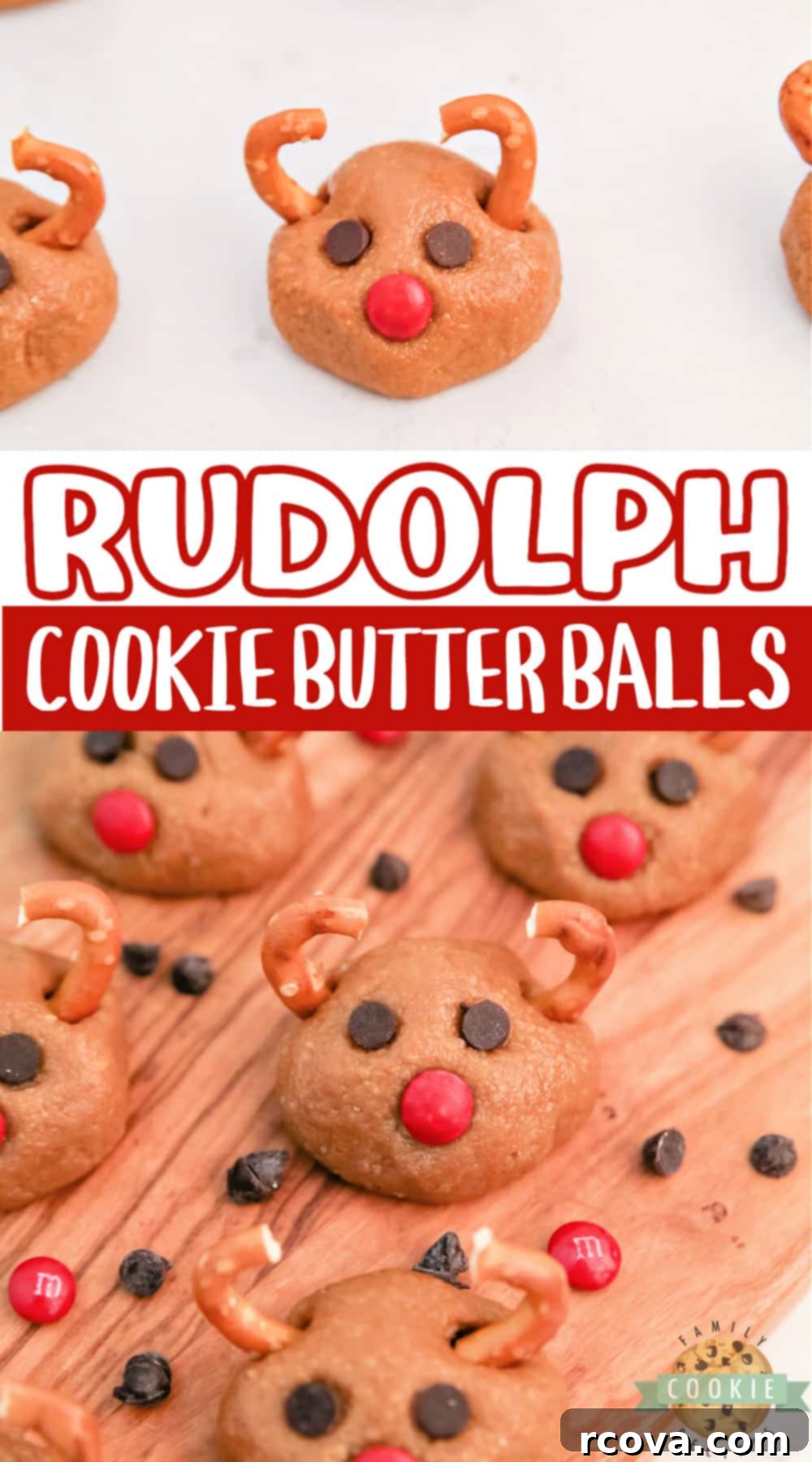 Rudolph's Cookie Butter Truffles 11 Rudolph Cookie Butter Balls are fun no-bake treats made with cookie butter and crushed Nilla wafers, decorated to look like your favorite reindeer! Easy holiday treats made with less than 10 minutes of prep time!