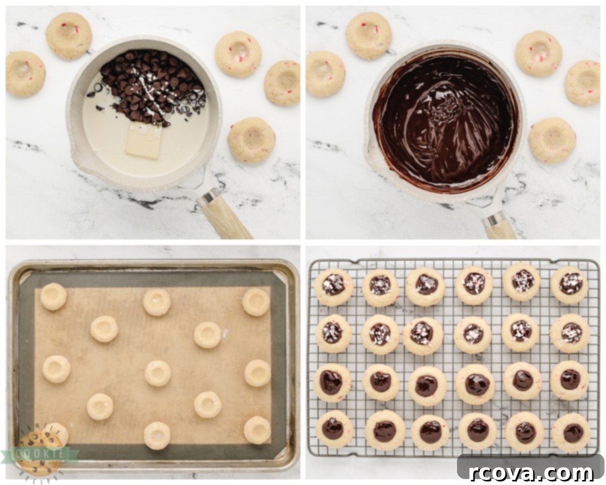 Peppermint Kissed Chocolate Thumbprints 4 step-by-step photos of how to make peppermint chocolate thumbprint cookies