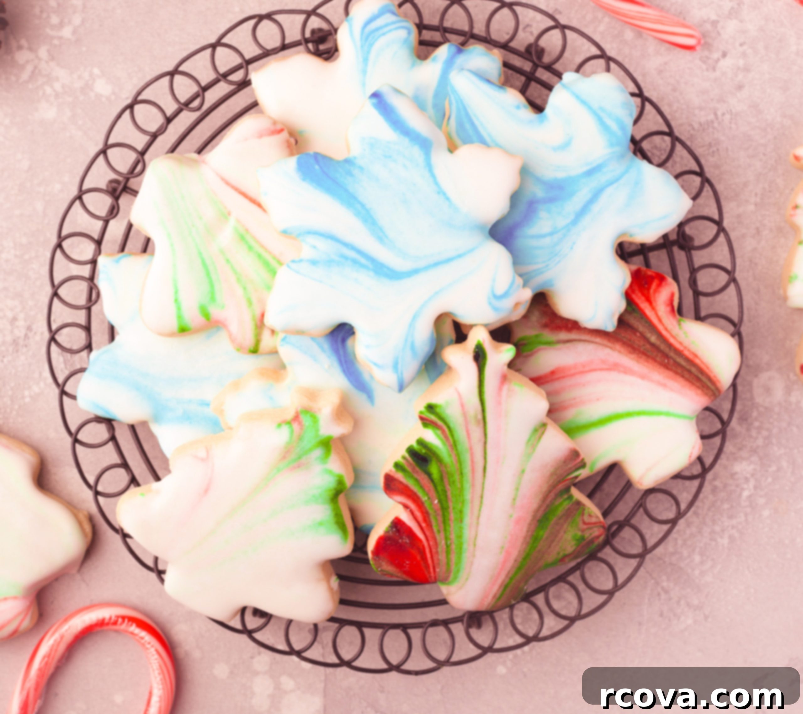 Festive Marbled Christmas Cookies 2 plate of vibrant marbled Christmas cookies with festive swirls