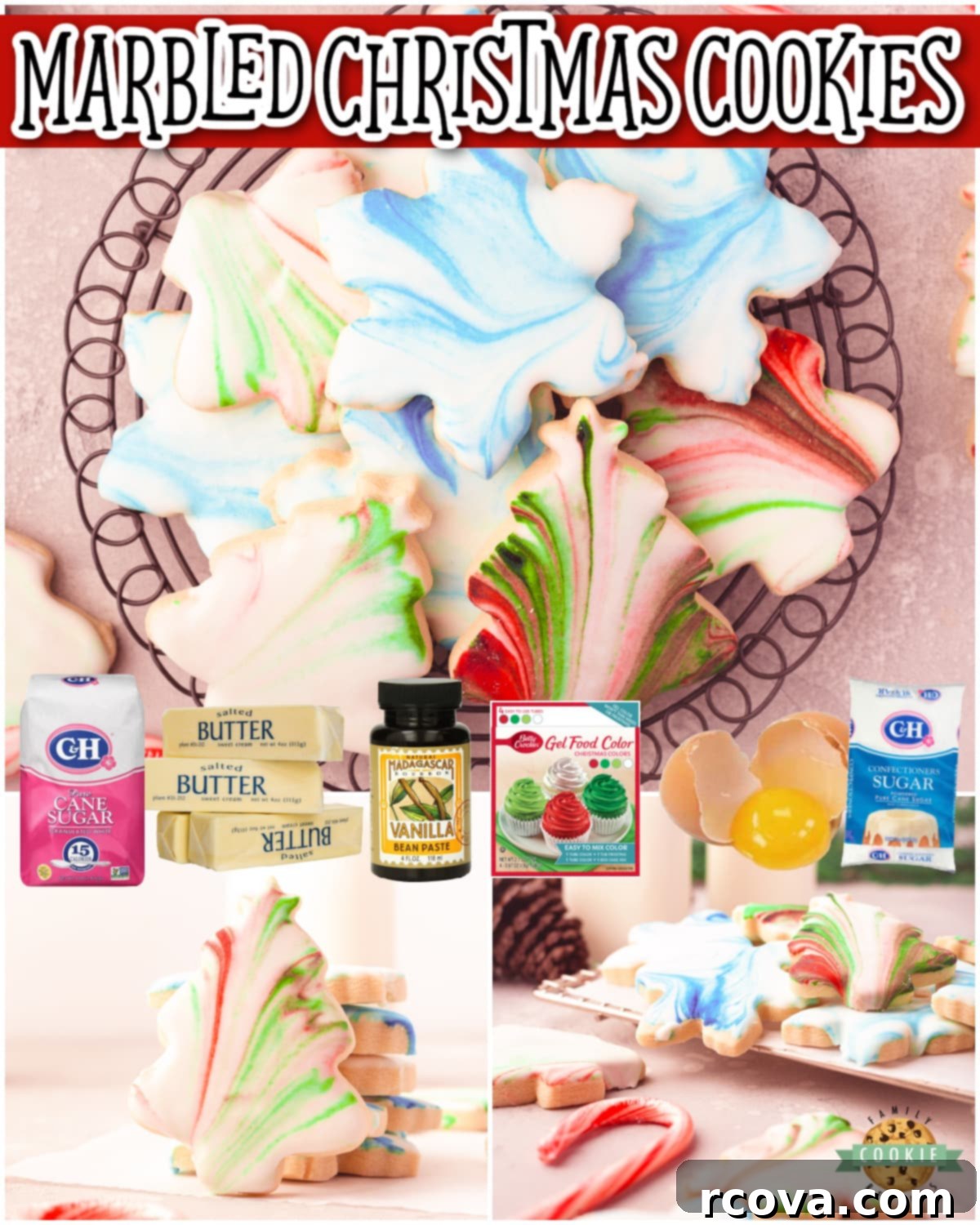 Festive Marbled Christmas Cookies 7 Marbled Christmas Cookies, tender, buttery sugar cookies with royal icing