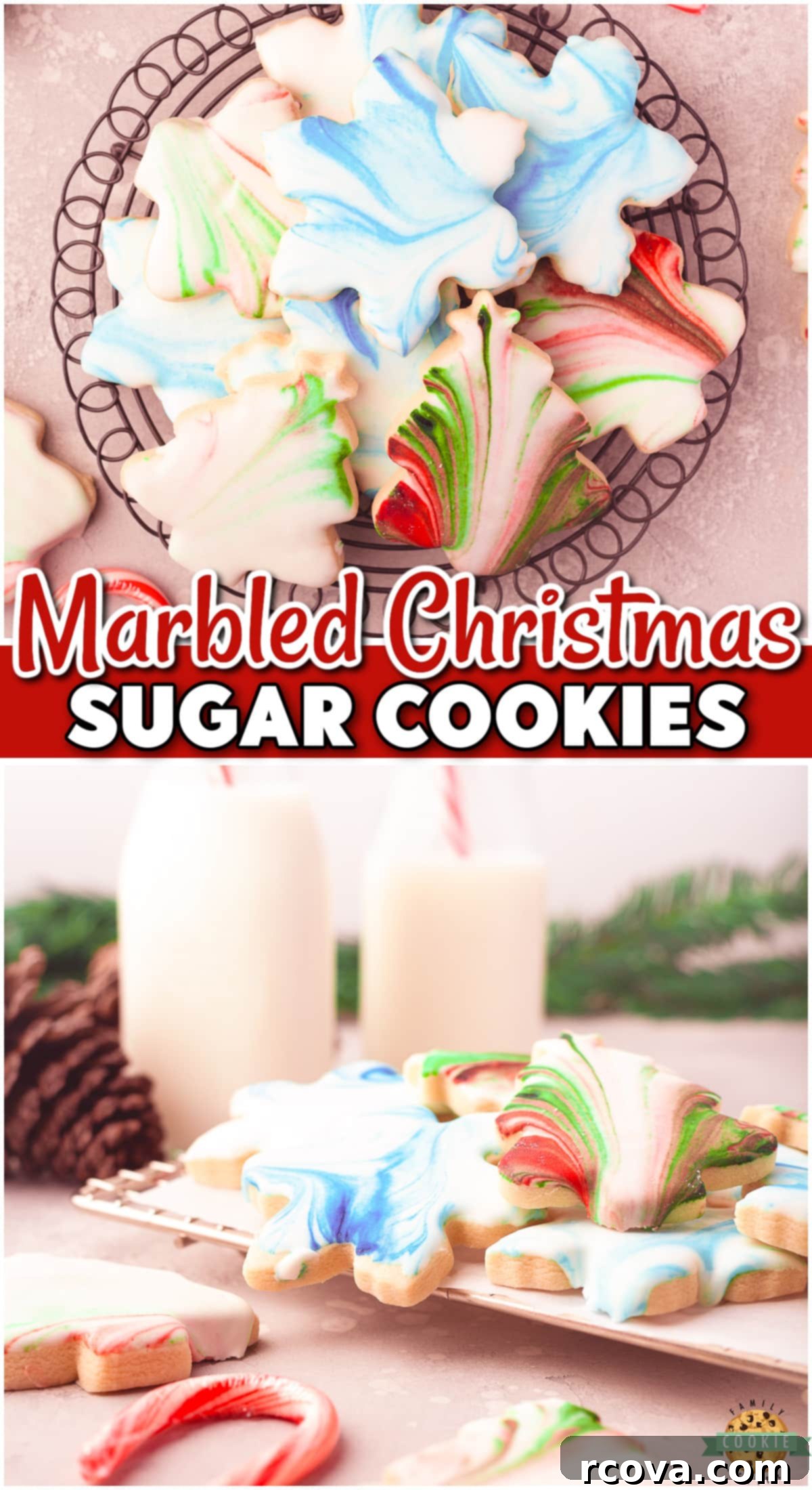 Festive Marbled Christmas Cookies 8 Marbled Christmas Cookies are tender, buttery sugar cookies dipped in royal icing with swirls of color to give the cookies a lovely marbled look!