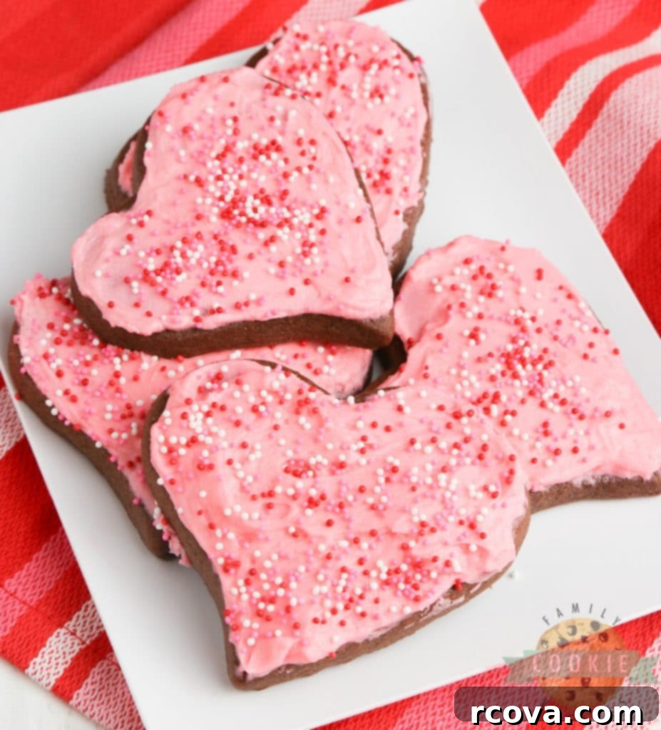 Irresistible Chocolate Sugar Cookies 4 A stack of beautifully frosted chocolate sugar cookies.
