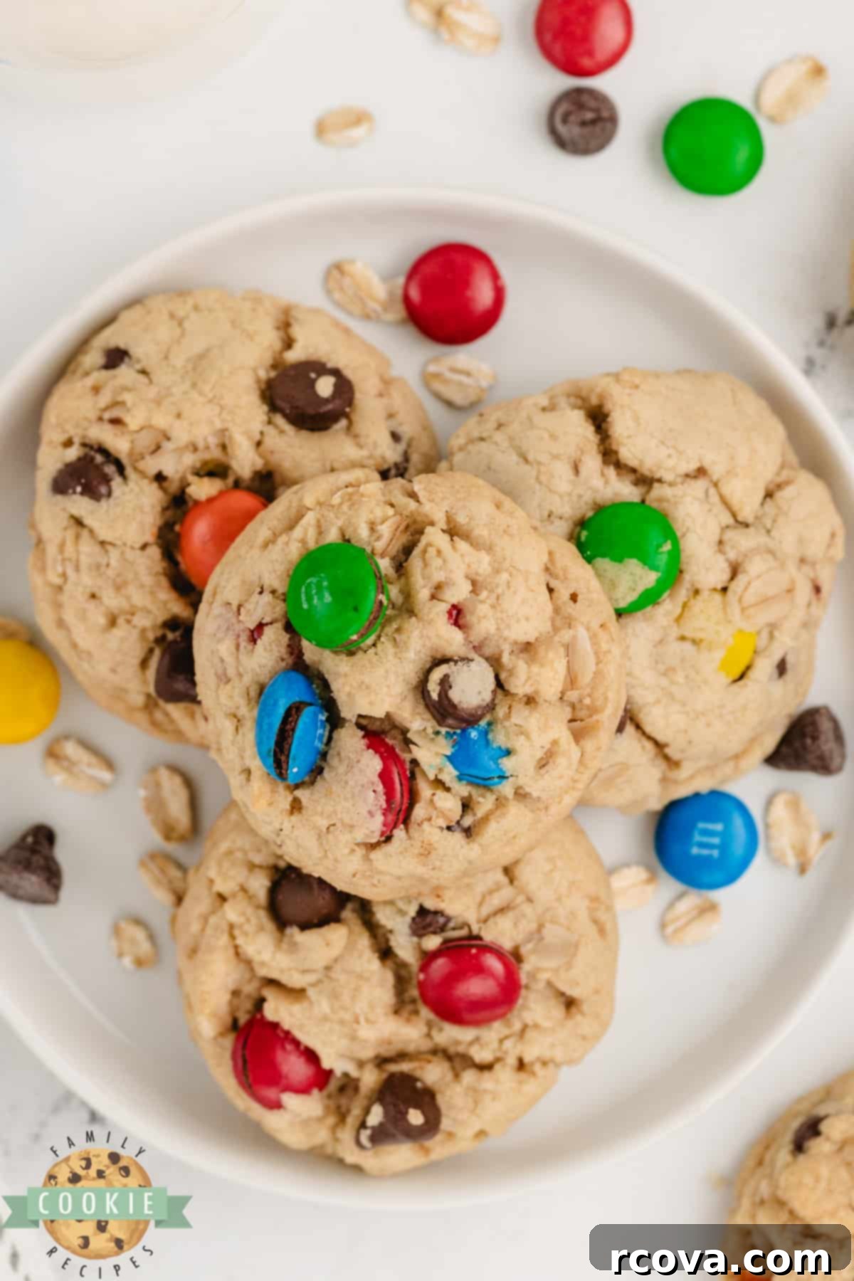 Easy 5-Ingredient Monster Cookies 11 A plate of golden brown 5-Ingredient Monster Cookies, ready to be enjoyed.