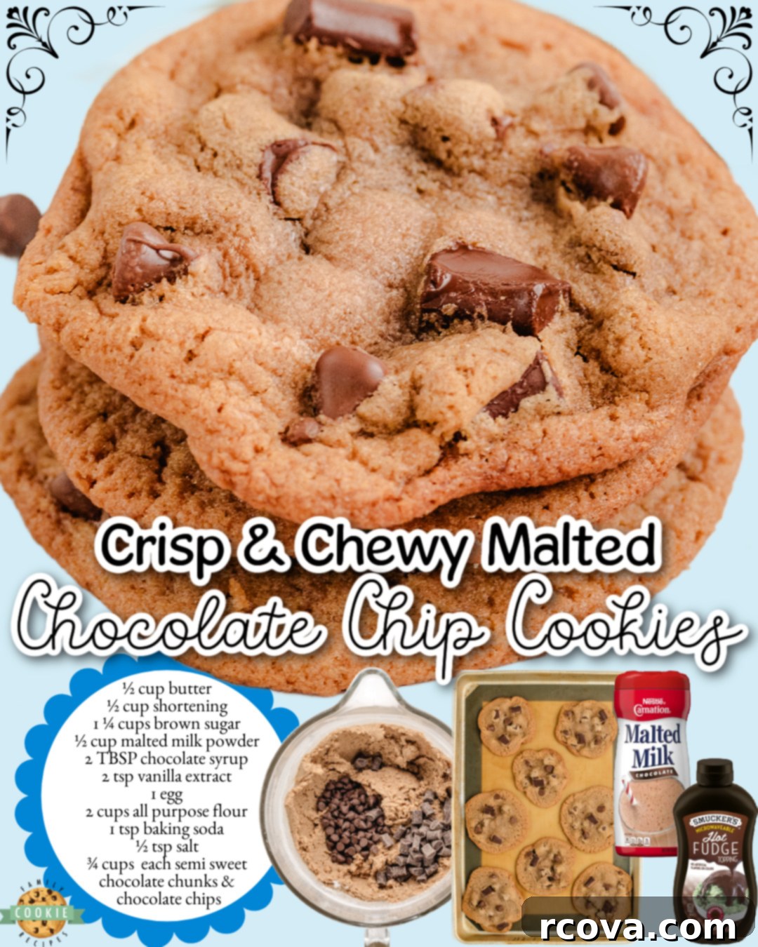 Signature Malted Chocolate Chip Cookies 6 Close-up of freshly baked Malted Chocolate Chip Cookies, highlighting their rich chocolate and appealing texture on a cooling rack