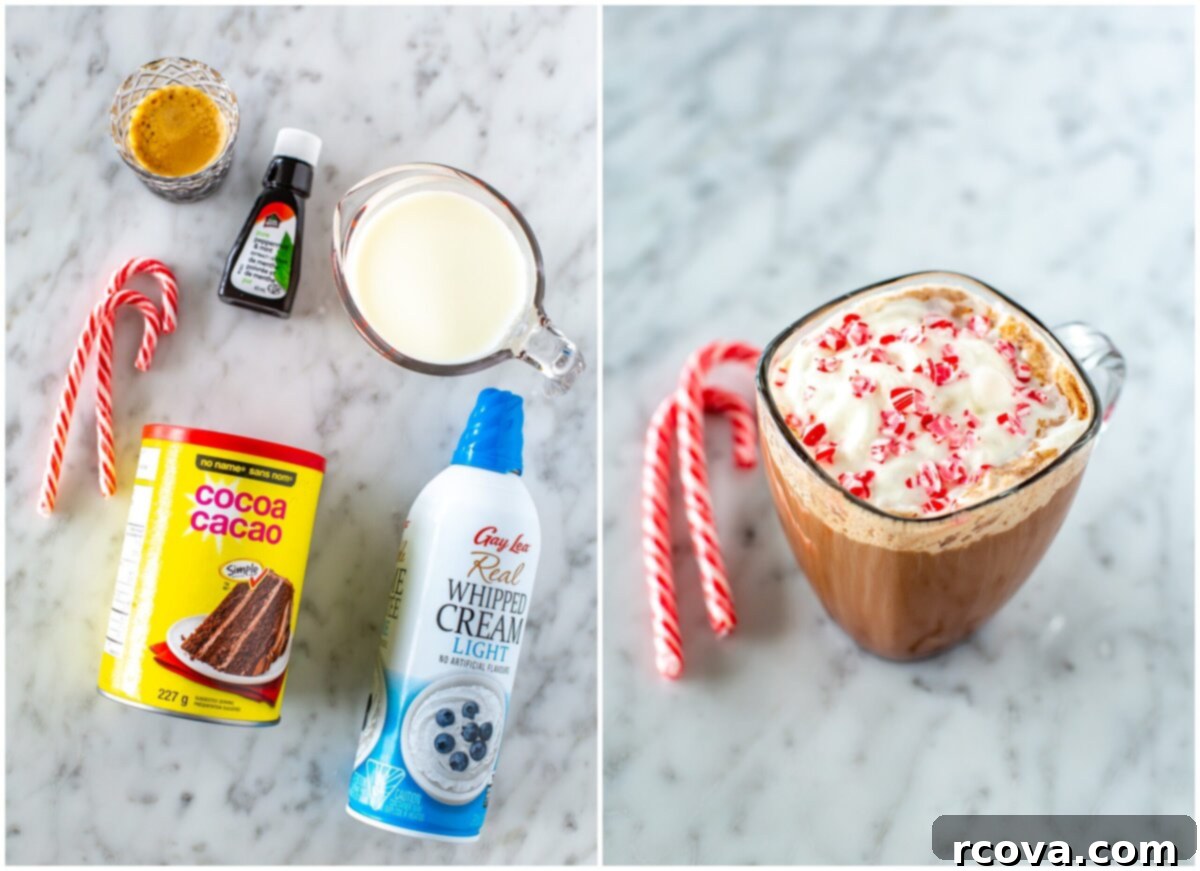Recreate Every Starbucks Holiday Drink from Your Kitchen 4 Peppermint mocha with whipped cream and candy canes