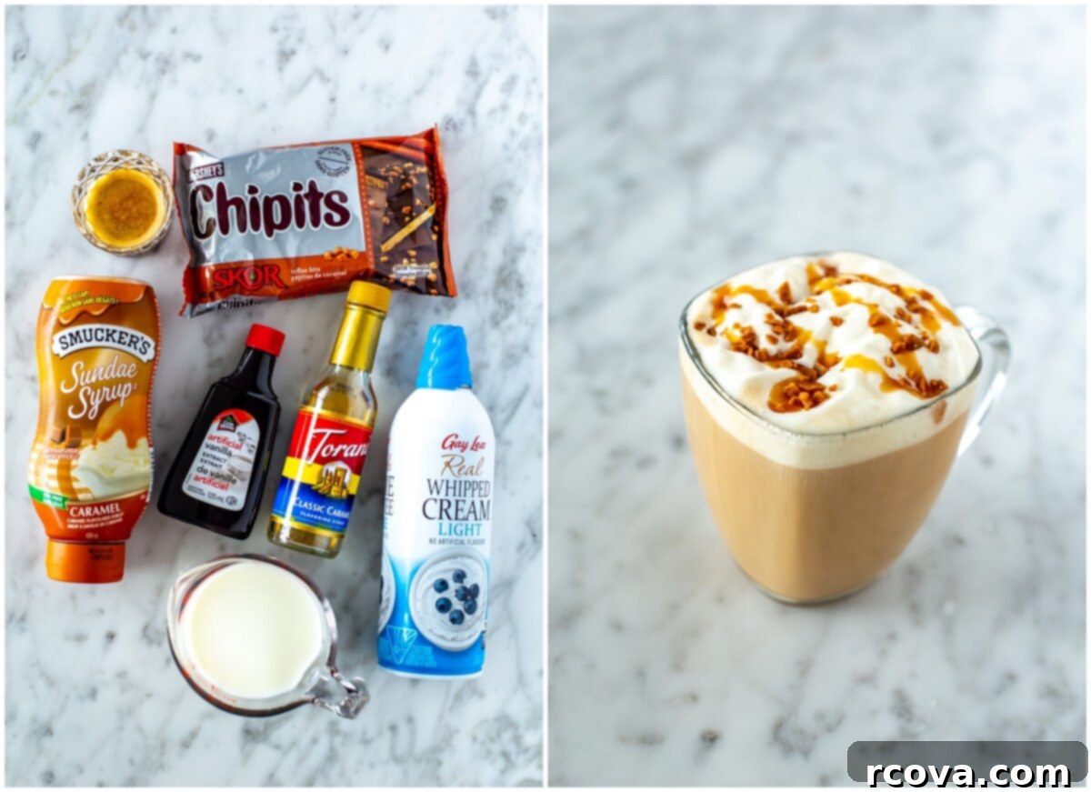 Recreate Every Starbucks Holiday Drink from Your Kitchen 7 Creme brulee latte with caramel drizzle and toffee bits