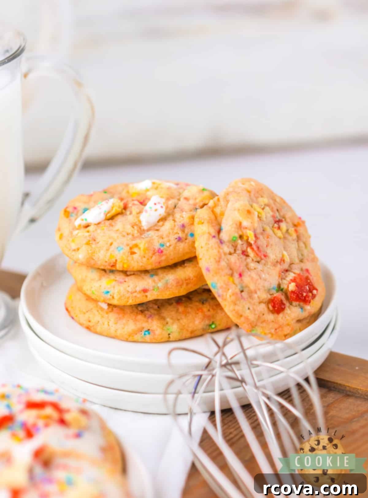 Pop-Tart Strawberry Cookie Fusion 3 Close-up of baked Strawberry Pop-Tart Cookies showing the Pop-Tart pieces and sprinkles embedded in the cookie dough.