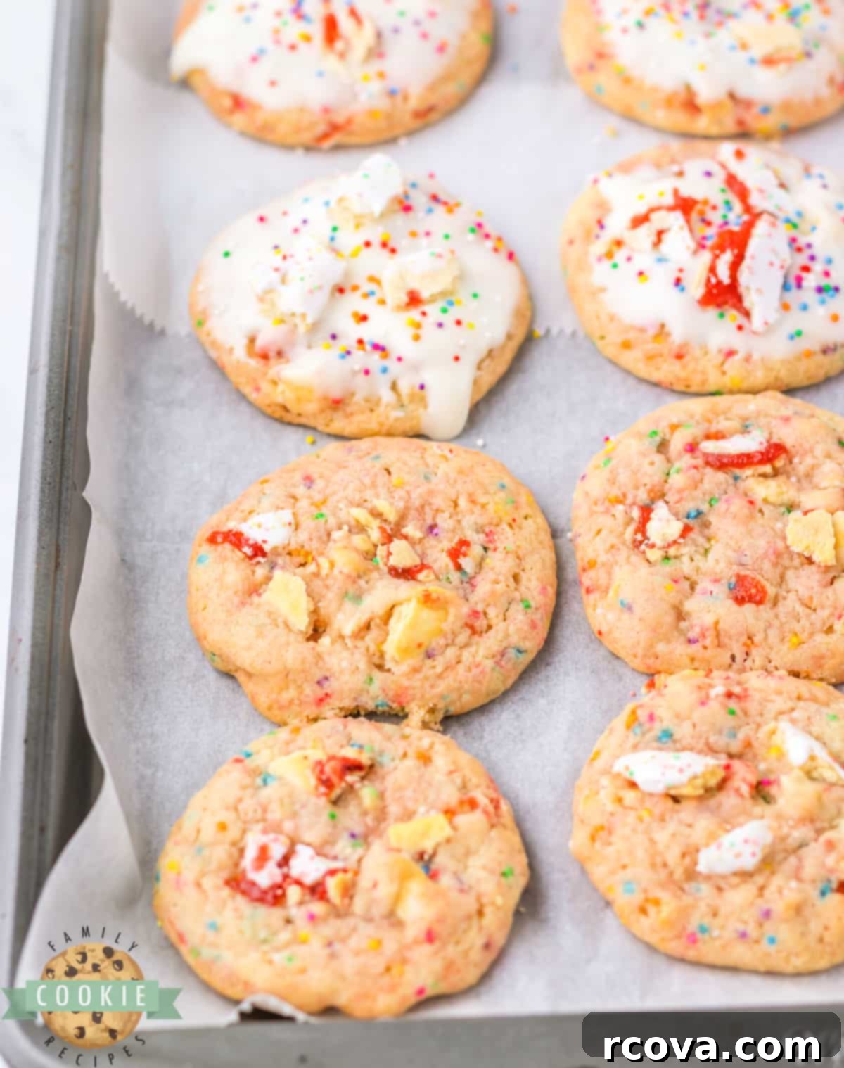 Pop-Tart Strawberry Cookie Fusion 5 Close-up of sugar cookies with Pop-Tart pieces in them before baking.