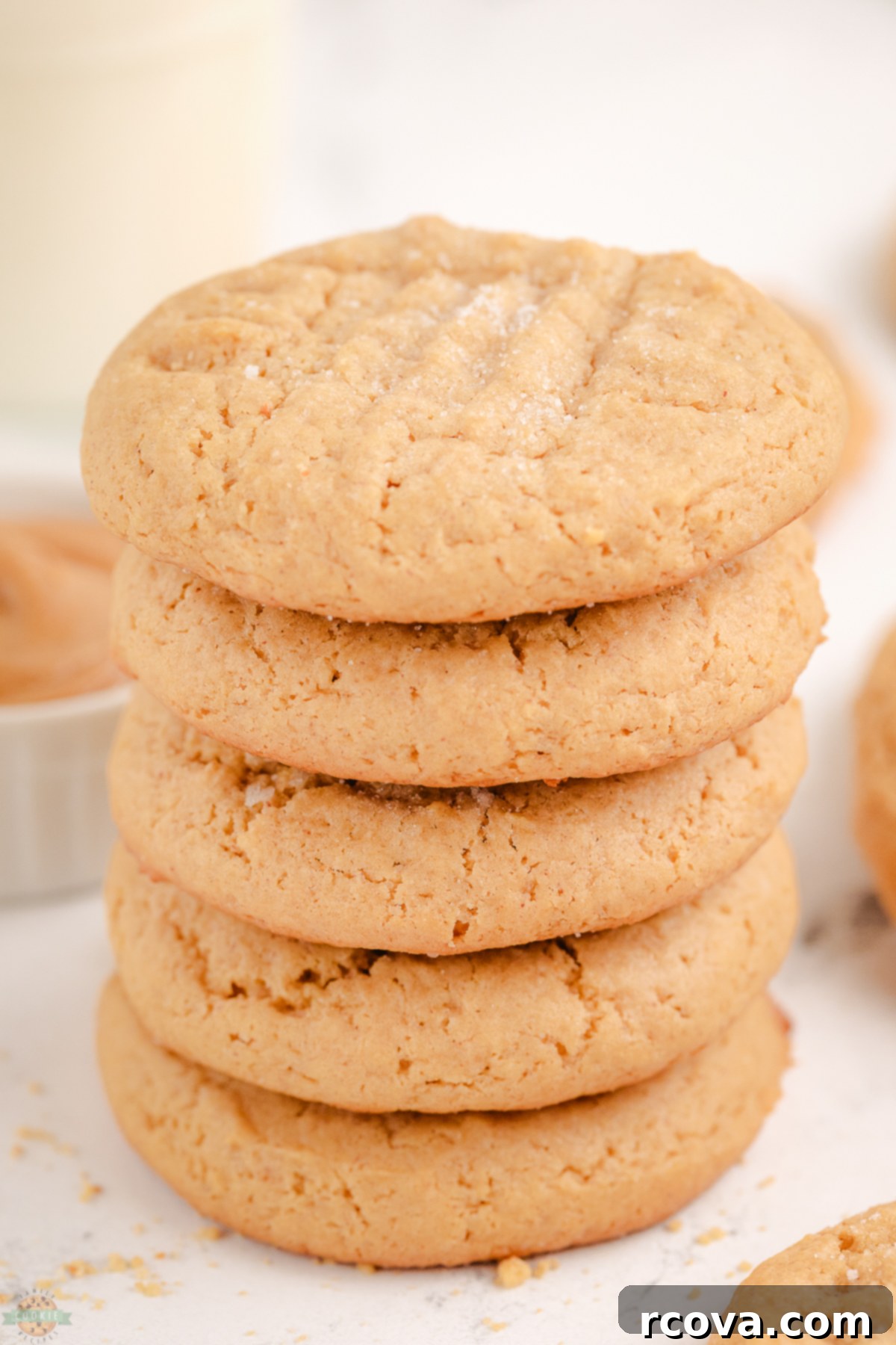 Effortless Cake Mix Peanut Butter Cookies 5 Stack of soft and chewy peanut butter cake mix cookies, showcasing the delightful texture