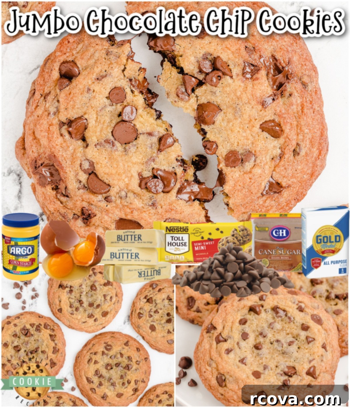 Giant Chocolate Chip Cookies 7 Jumbo Chocolate Chip Cookies made with classic ingredients & twice the size of traditional cookies! Soft, chewy & thick chocolate chip recipe perfect for cookie lovers!