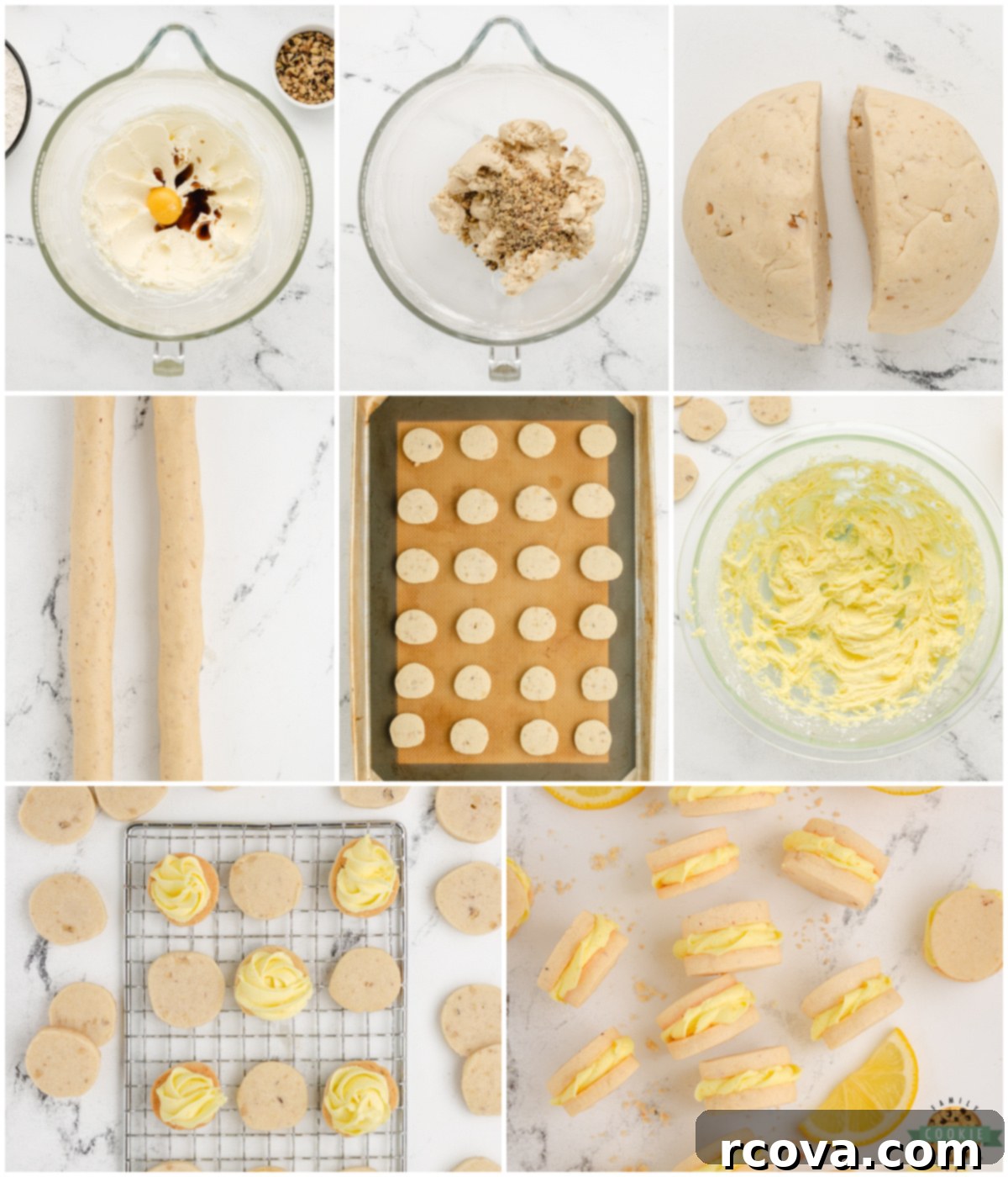 Lemon Creme Clouds 3 shows steps for making lemon sandwich cookies
