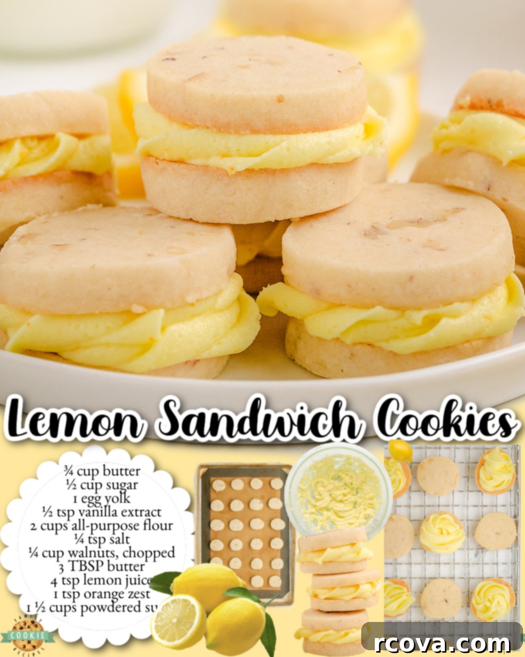 Lemon Creme Clouds 6 Light & dainty Lemon Sandwich Cookies are butter cookies sandwiched with a luscious lemon cream filling with bright fresh citrus flavor!