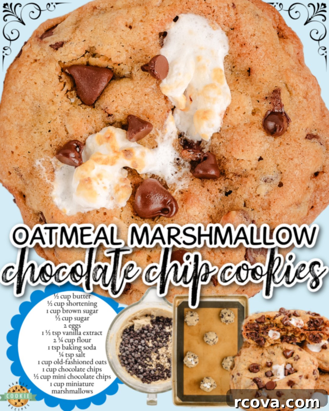 S'mores-Inspired Oatmeal Chocolate Chip Cookies 7 Oatmeal Marshmallow Chocolate Chip Cookies are buttery oatmeal cookies dotted with chocolate chips and stuffed with marshmallows for a fun twist on a classic!