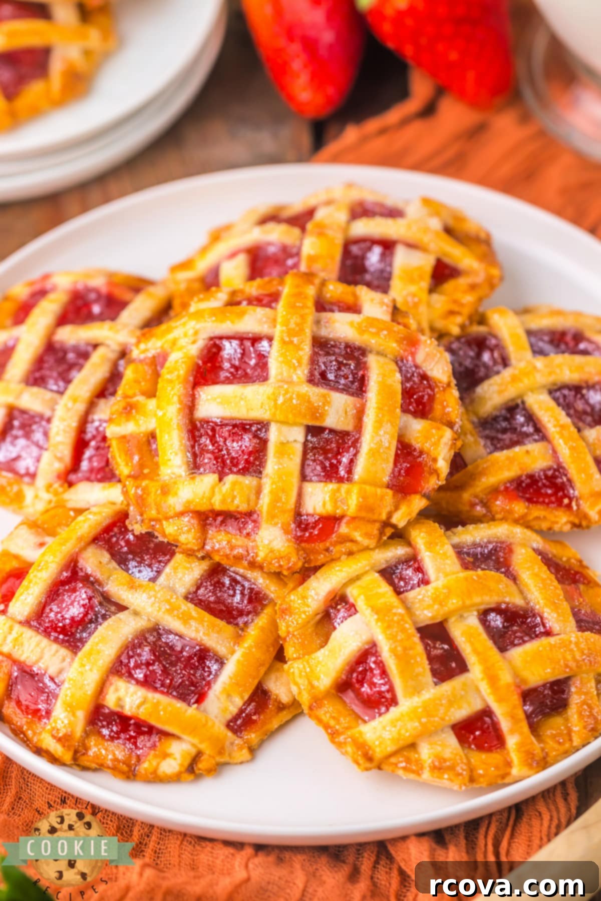 Strawberry Pie-Inspired Cookies 12 Strawberry Pie Cookies are mini strawberry pies made with only 4 ingredients, including strawberry pie filling and pre-made pie crust. These delicious cookies are so fun and easy to make!