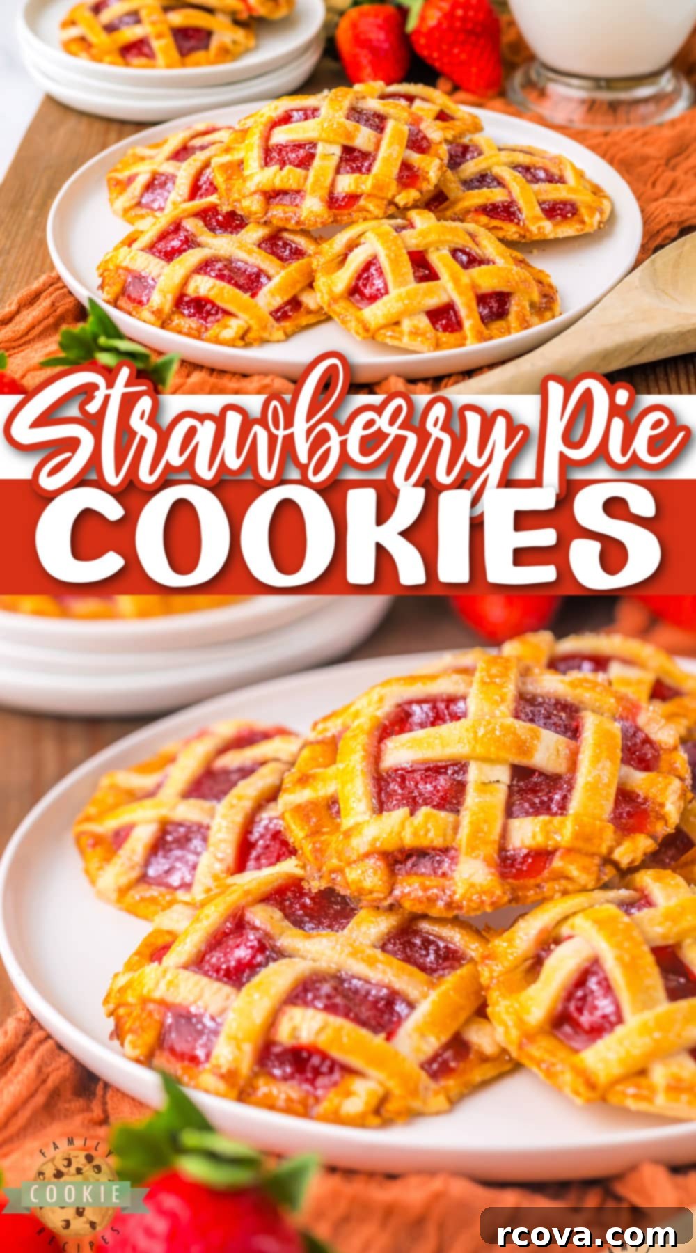 Strawberry Pie-Inspired Cookies 13 Strawberry Pie Cookies are mini strawberry pies made with only 4 ingredients, including strawberry pie filling and pre-made pie crust. These delicious cookies are so fun and easy to make!