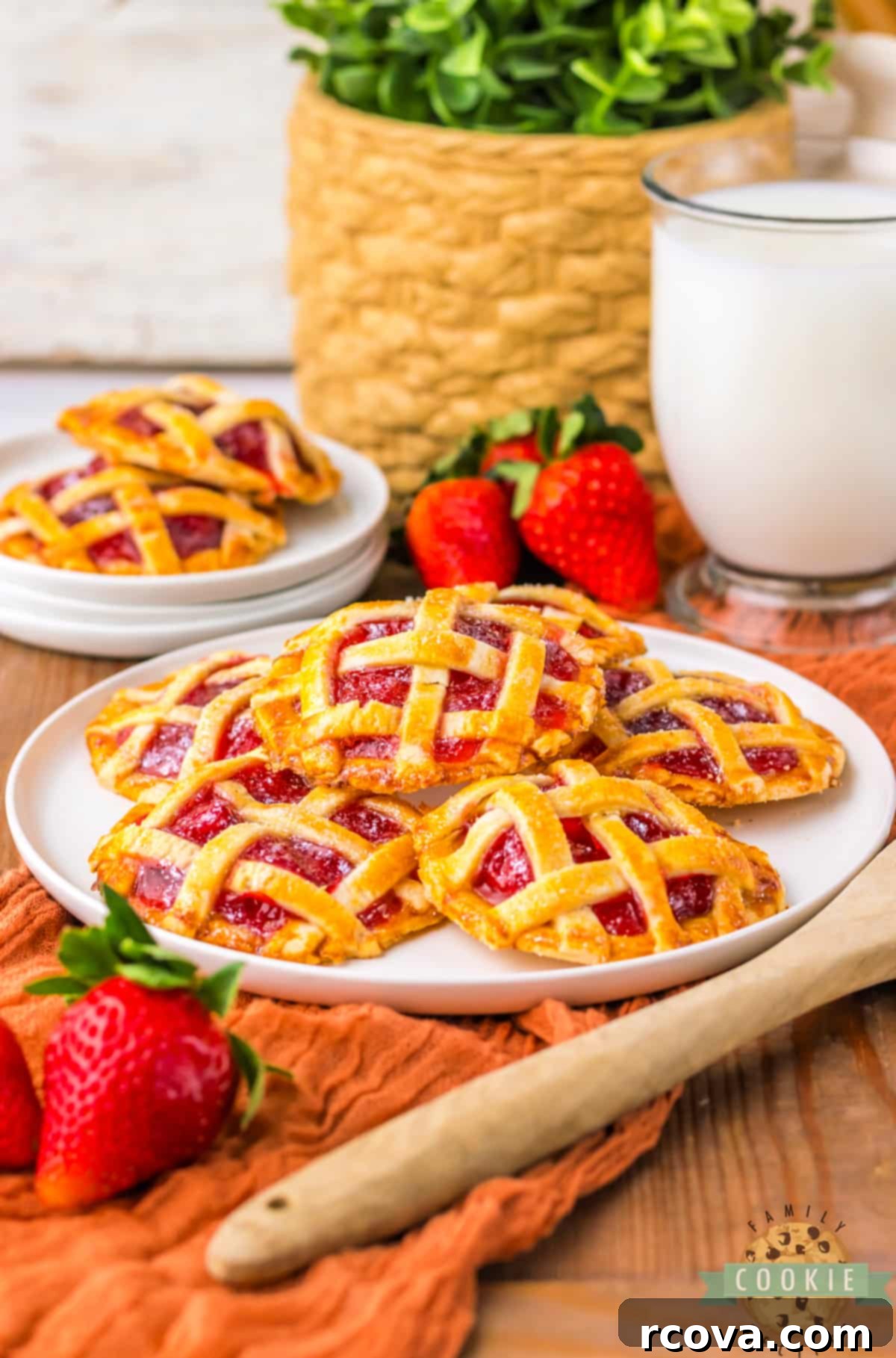 Strawberry Pie-Inspired Cookies 4 Plate of mini strawberry pies.