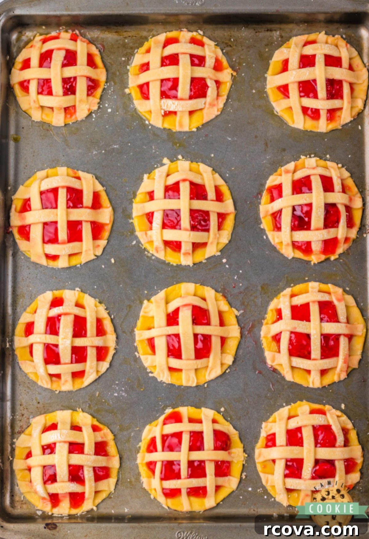 Strawberry Pie-Inspired Cookies 7 Add pie crust strips on top of the pie filling.