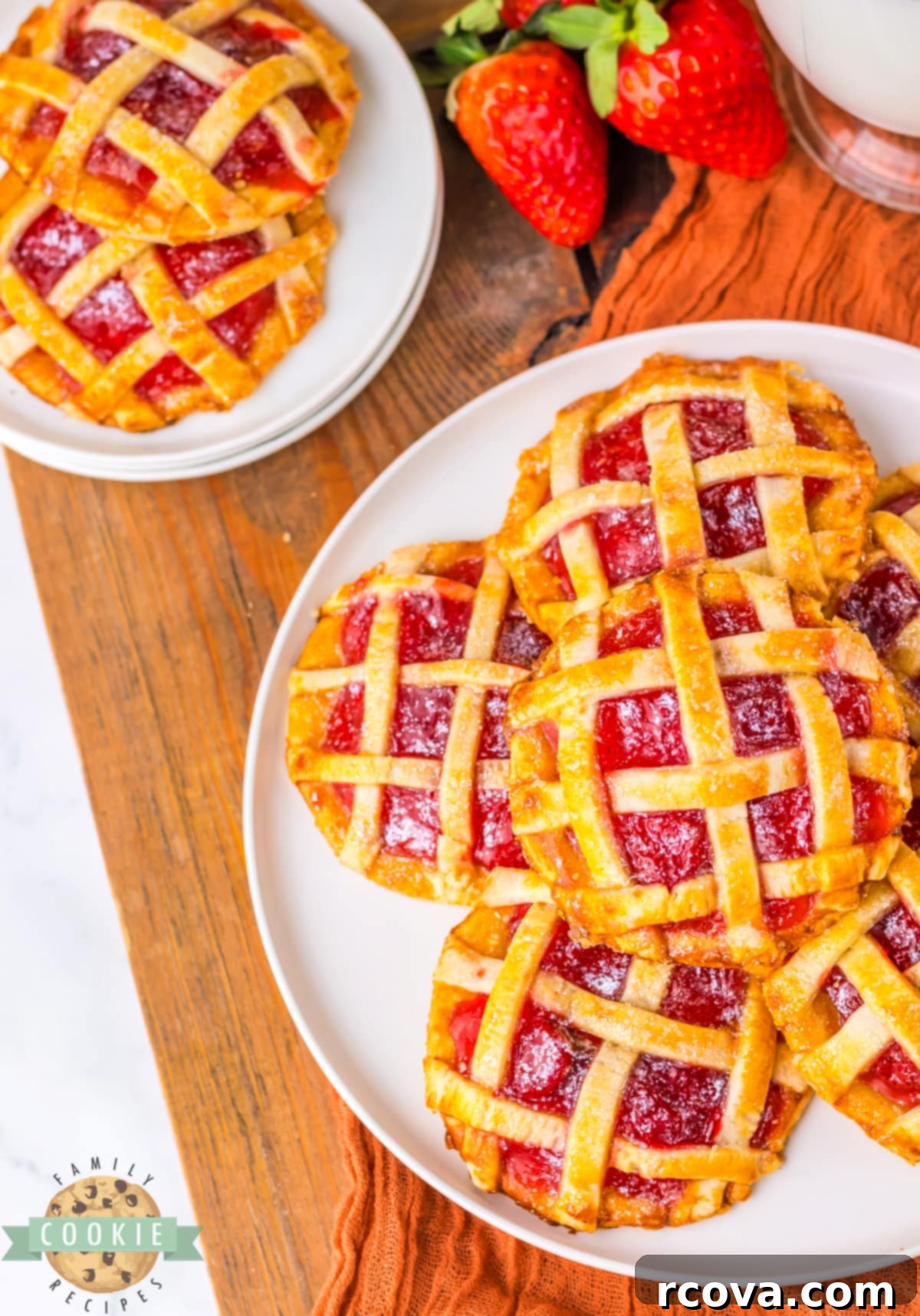 Strawberry Pie-Inspired Cookies 8 Strawberry Pie Cookies are mini strawberry pies made with only 4 ingredients, including strawberry pie filling and pre-made pie crust. These delicious cookies are so fun and easy to make!