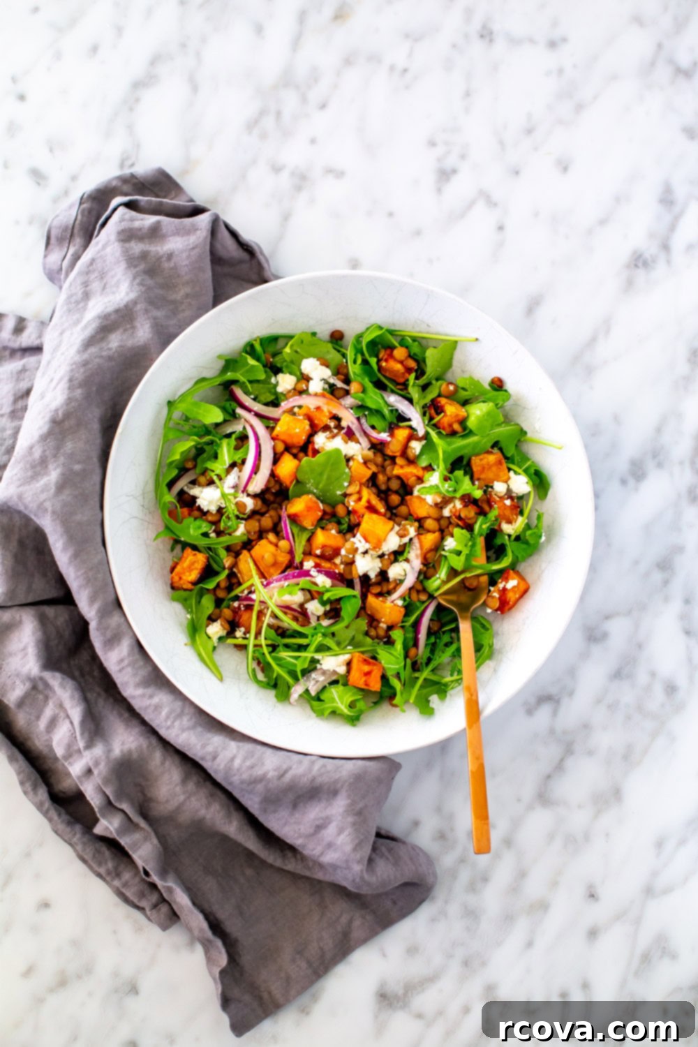 Essential Arugula Salad 2 The BEST Arugula Salad with sweet potatoes, lentils, and goat cheese