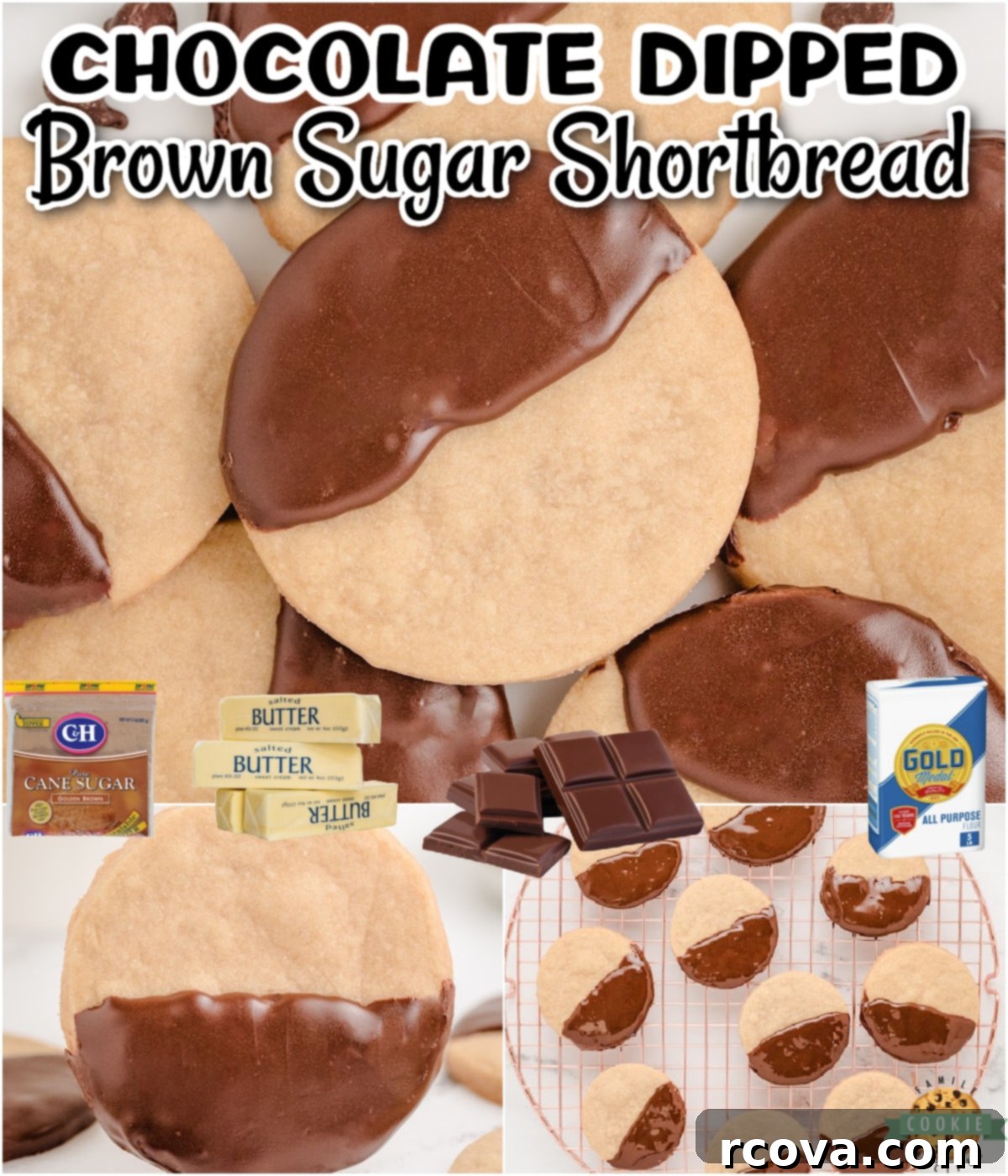Caramelized Brown Sugar Shortbread 6 Close-up of a plate of Chocolate Dipped Brown Sugar Shortbread cookies, showcasing their golden color and rich chocolate coating.