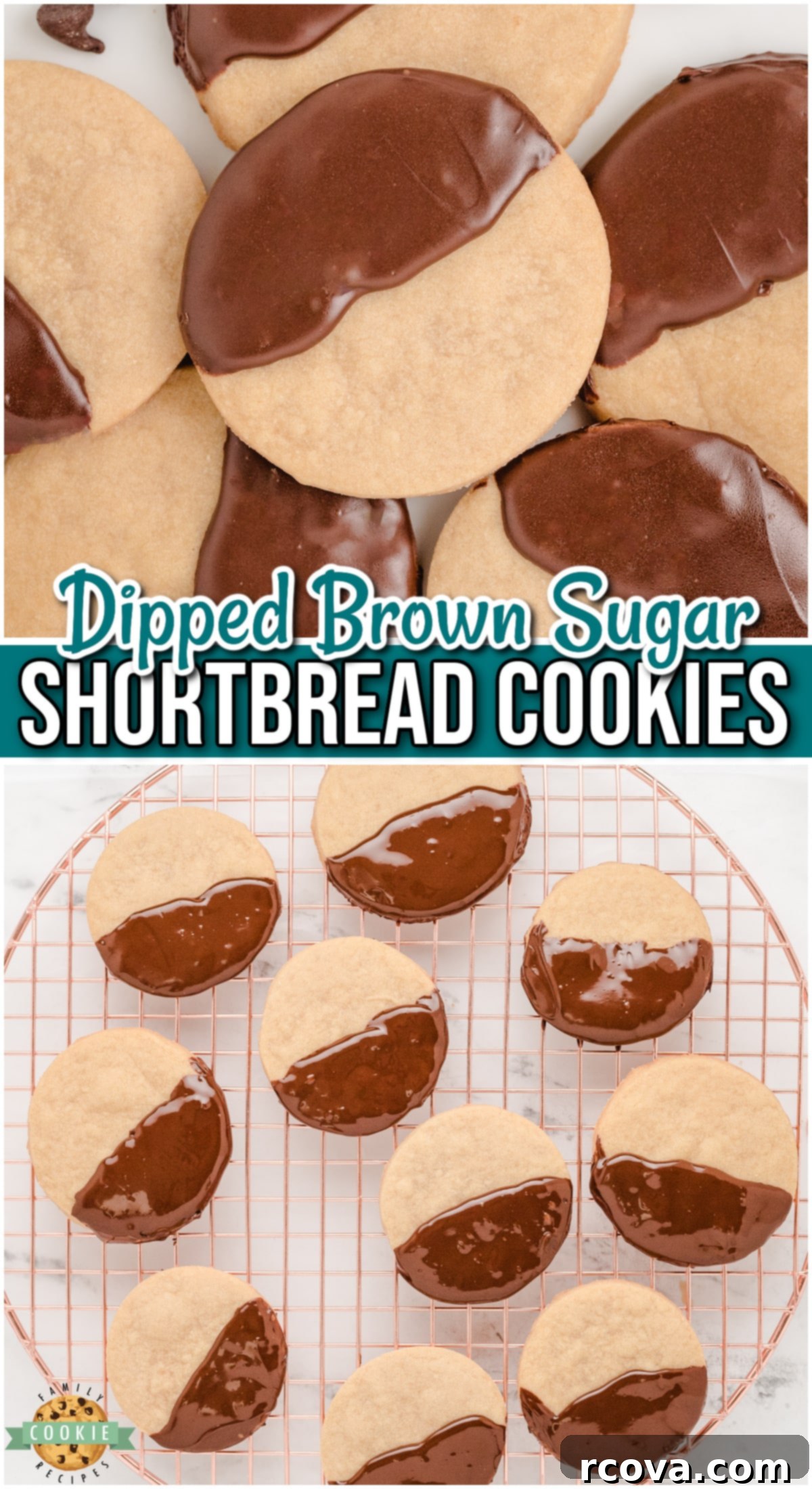 Caramelized Brown Sugar Shortbread 7 A top-down view of Chocolate Dipped Brown Sugar Shortbread Cookies, arranged artfully for a stunning presentation.