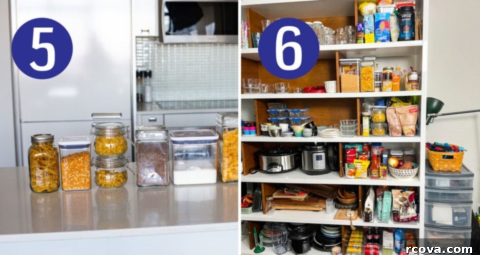 Compact Pantry Solutions: Maximize Every Inch 6 Steps 5 and 6 for filling containers and arranging them in a small pantry