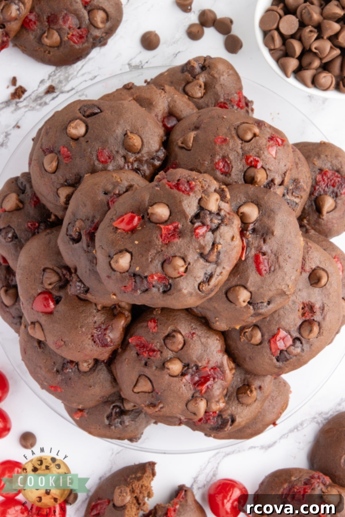 Double Chocolate Banana Split Dream Cookies 15 A single Double Chocolate Banana Split Cookie with a bite taken out, showing the moist interior.