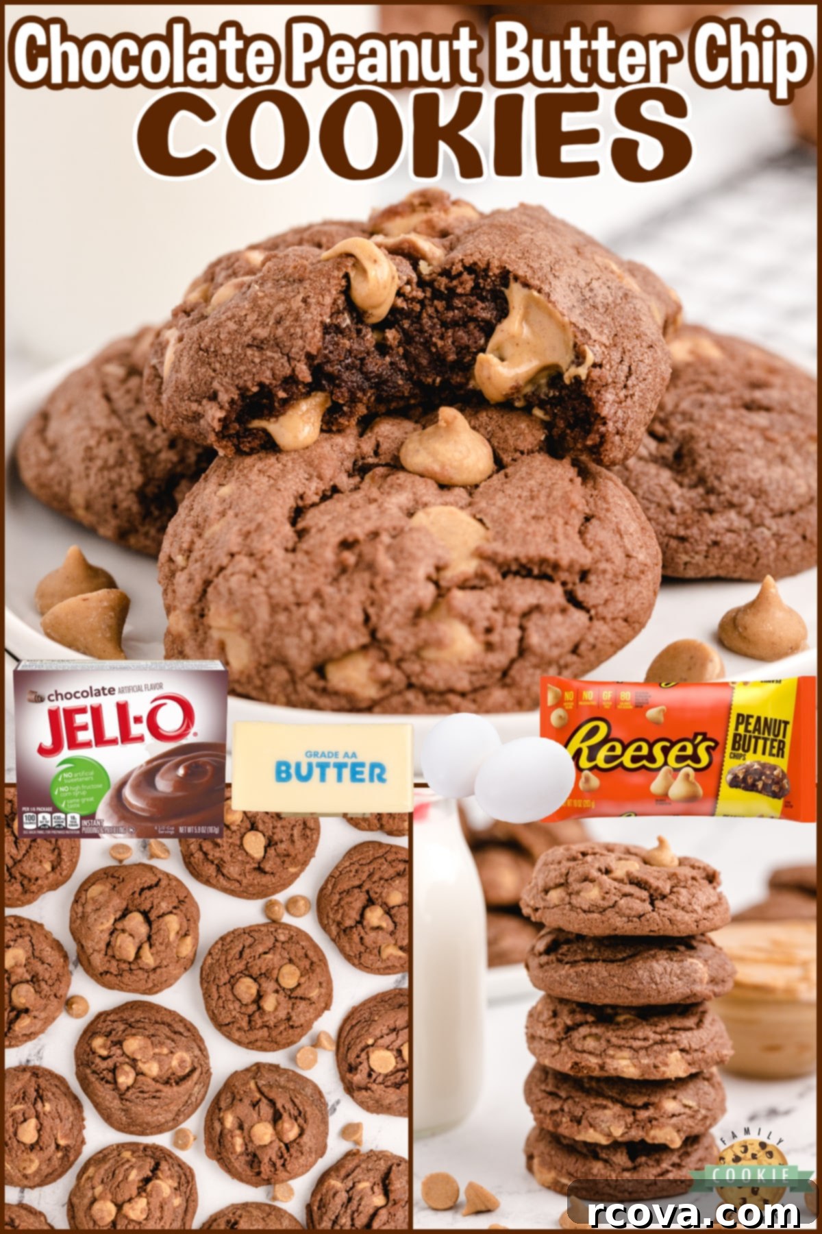 Ultimate Chocolate Peanut Butter Chip Cookies 8 Chocolate Peanut Butter Chip Cookies made with chocolate pudding mix for a soft and chewy cookie that is loaded with chocolate flavor and Reese's peanut butter chips.