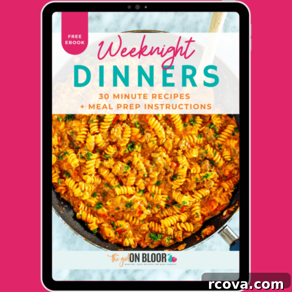 35+ Easy & Healthy 30-Minute Dinners 3 Free Weeknight Dinners Ebook showing various delicious 30-minute meals.