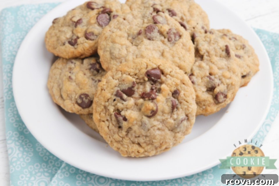 Irresistible Eggless Oatmeal Chocolate Chip Cookies 7 Freshly baked Eggless Oatmeal Chocolate Chip Cookies cooling on a rack, maintaining their perfect soft and chewy consistency.