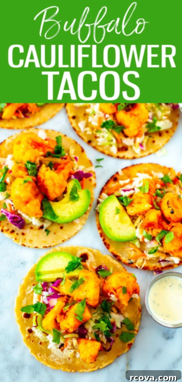 Zesty Buffalo Cauliflower Tacos 12 These vegetarian Buffalo Cauliflower Tacos with coleslaw, avocado and ranch are SO addictive - even meat eaters will devour them! #buffalocauliflower #tacos