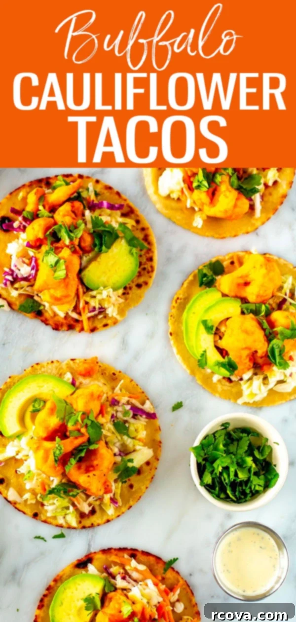 Zesty Buffalo Cauliflower Tacos 13 These vegetarian Buffalo Cauliflower Tacos with coleslaw, avocado and ranch are SO addictive - even meat eaters will devour them! #buffalocauliflower #tacos