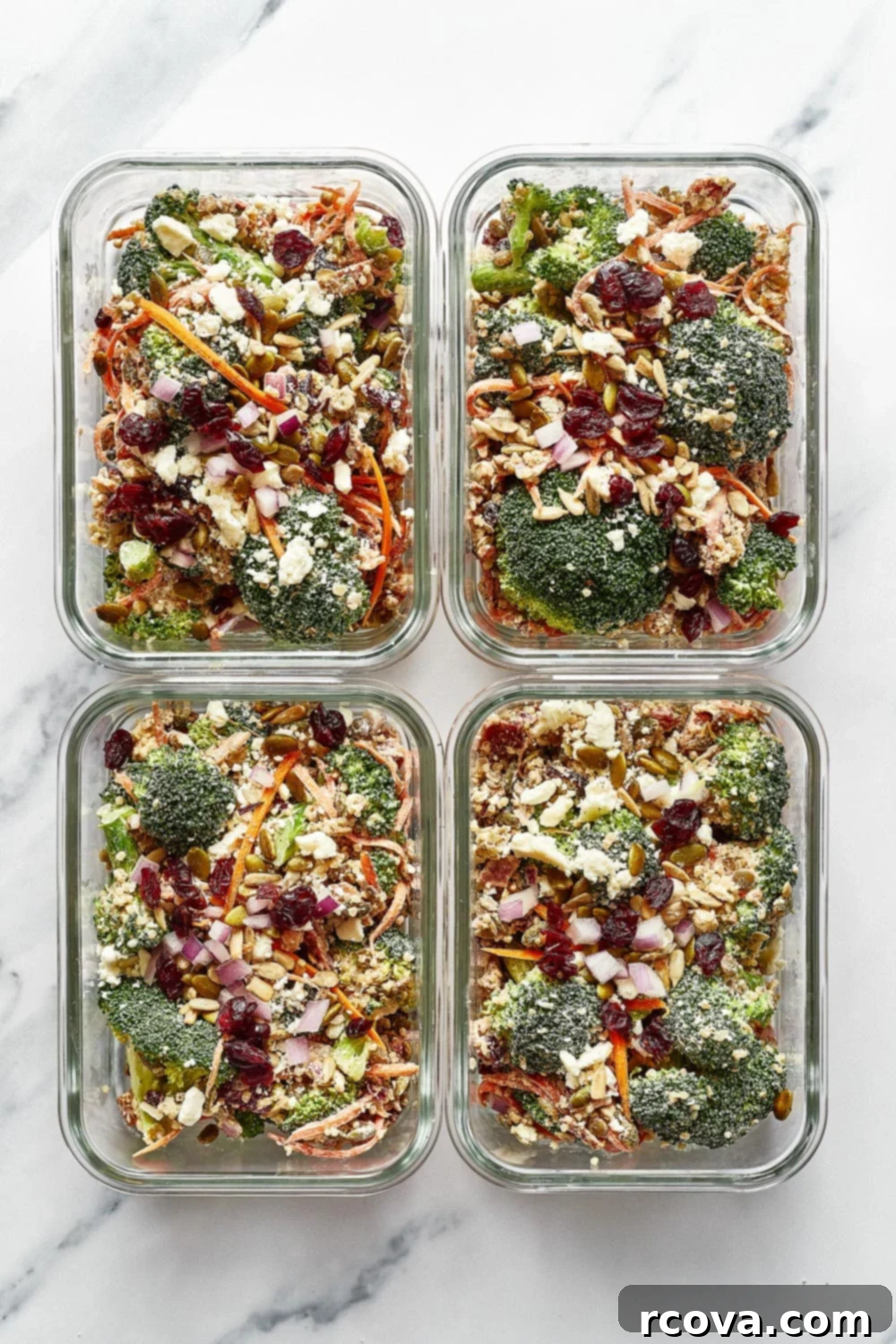 Protein-Packed Broccoli Salad for Smart Meal Prep 7 High Protein Broccoli Salad in glass meal prep containers