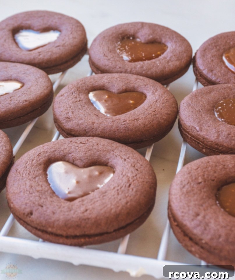 Irresistible Chocolate Caramel Linzer Cookies 2 How to make Chocolate Caramel Linzer cookies with rich chocolate dough and gooey caramel filling