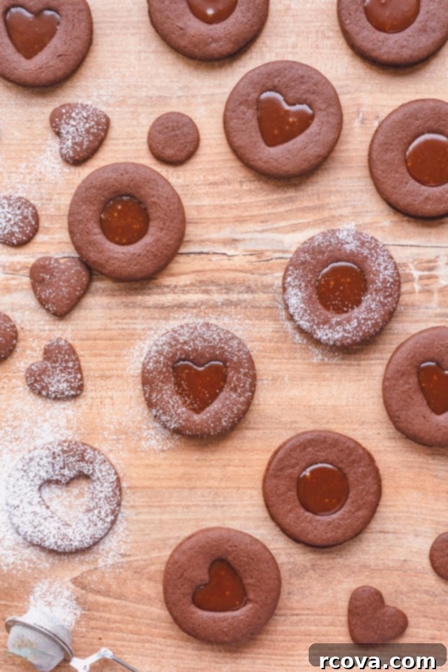 Irresistible Chocolate Caramel Linzer Cookies 7 Display of Chocolate Caramel Linzer Cookies ready to be served or stored