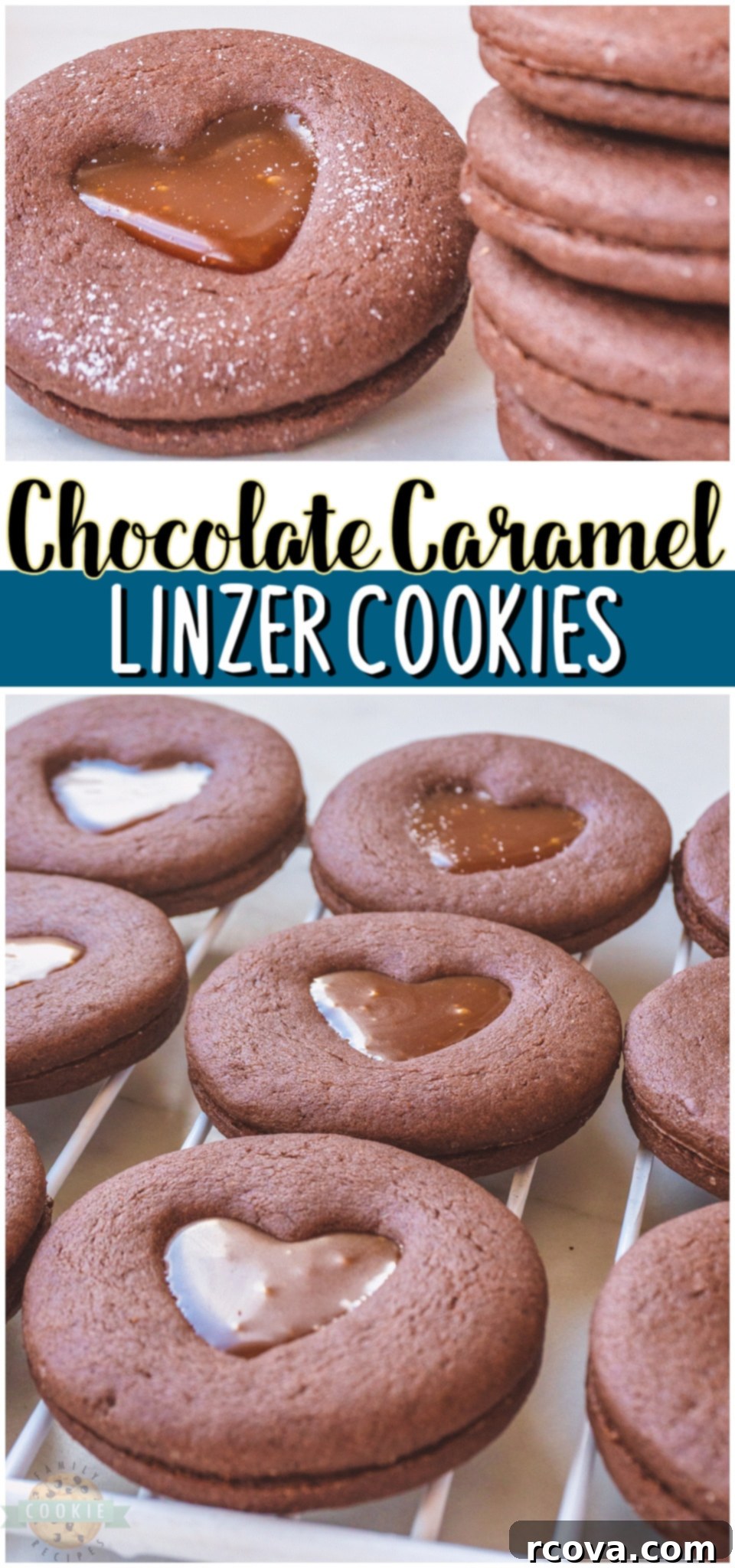Irresistible Chocolate Caramel Linzer Cookies 9 A tempting display of Chocolate Caramel Linzer Cookies, showcasing the rich chocolate and gooey caramel center