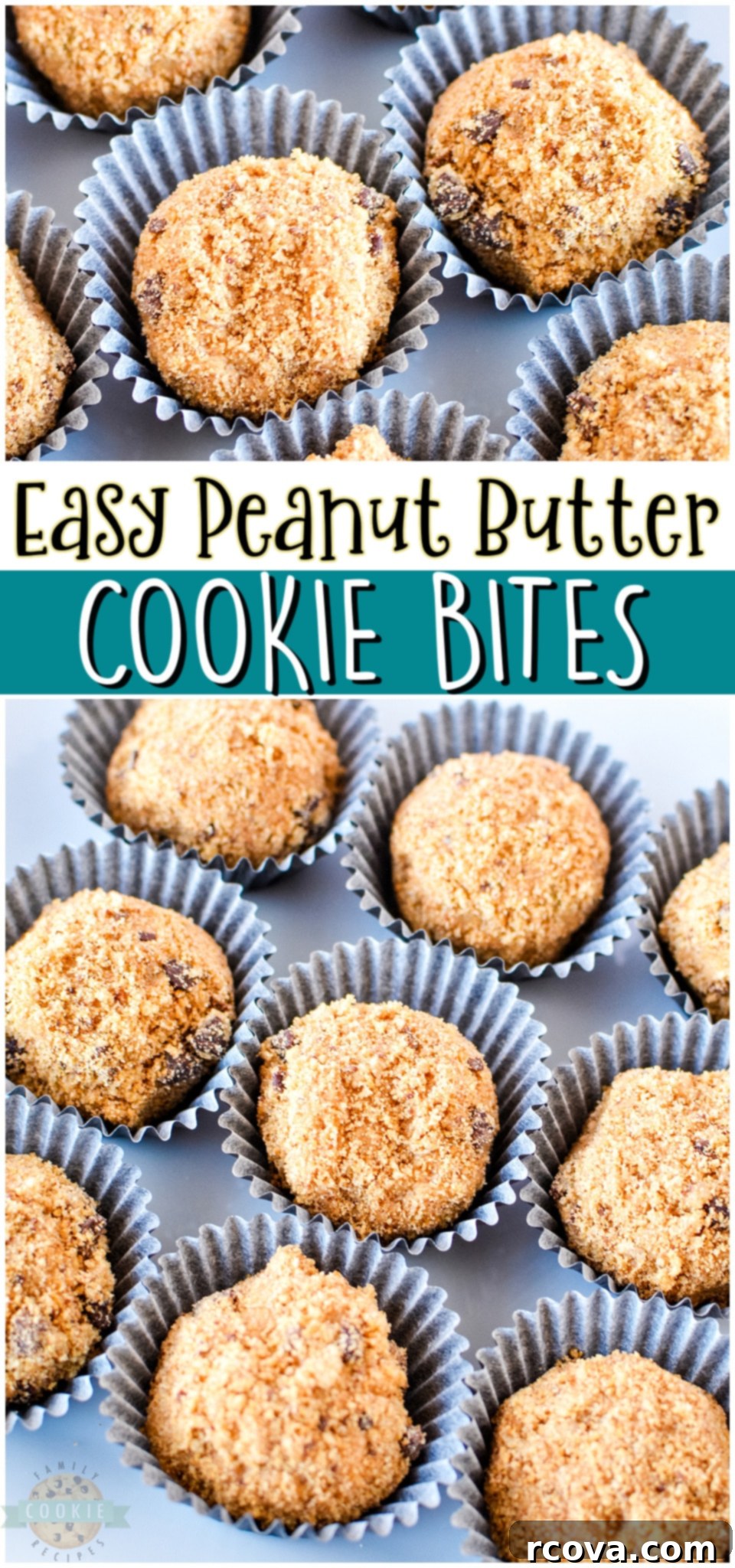 Peanut Butter Cookie Poppers 8 Peanut butter cookie bites made with just 3 ingredients including store-bought chocolate chip cookies, peanut butter & powdered sugar. Simple, tasty no-bake cookie recipe that is fun to make & eat!